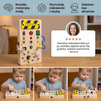 Wooden sensory board with lights and switches for motor skills training