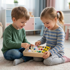 Wooden sensory board with lights and switches for motor skills training