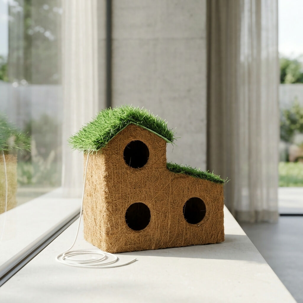 Vogelhaus Kokosfaser 3-teilig mit Grasdach für Garten