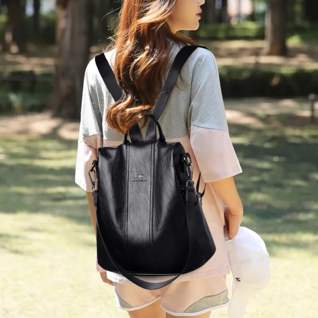 Anti-Theft Leather Backpack – Also Wearable as Shoulder Bag