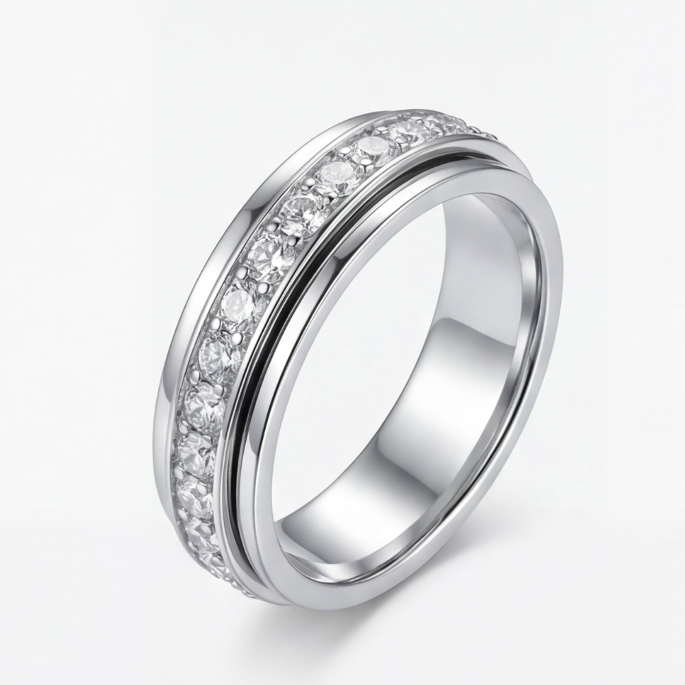 Cubic Zirconia Spinner Ring with Rotating Band
