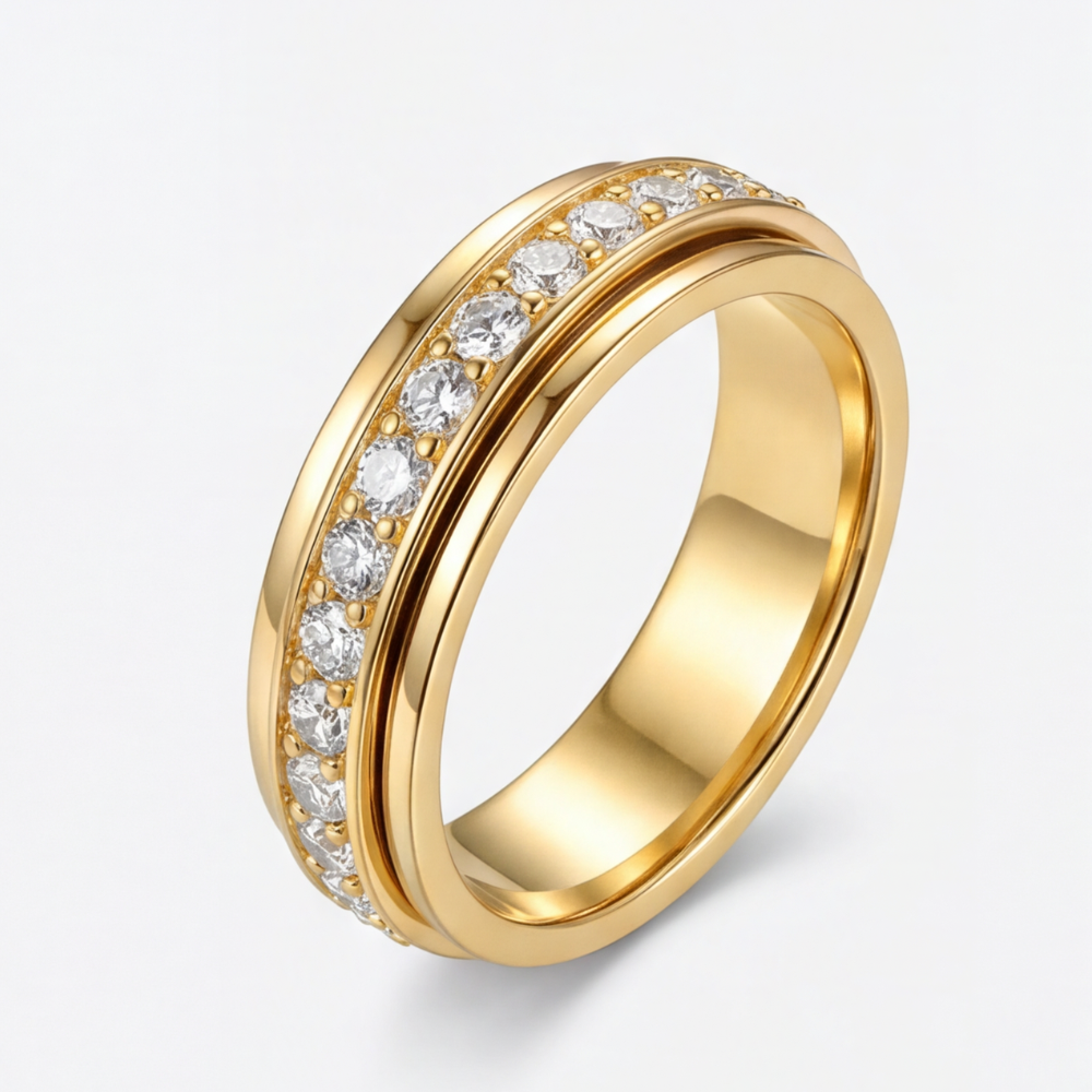 Cubic Zirconia Spinner Ring with Rotating Band