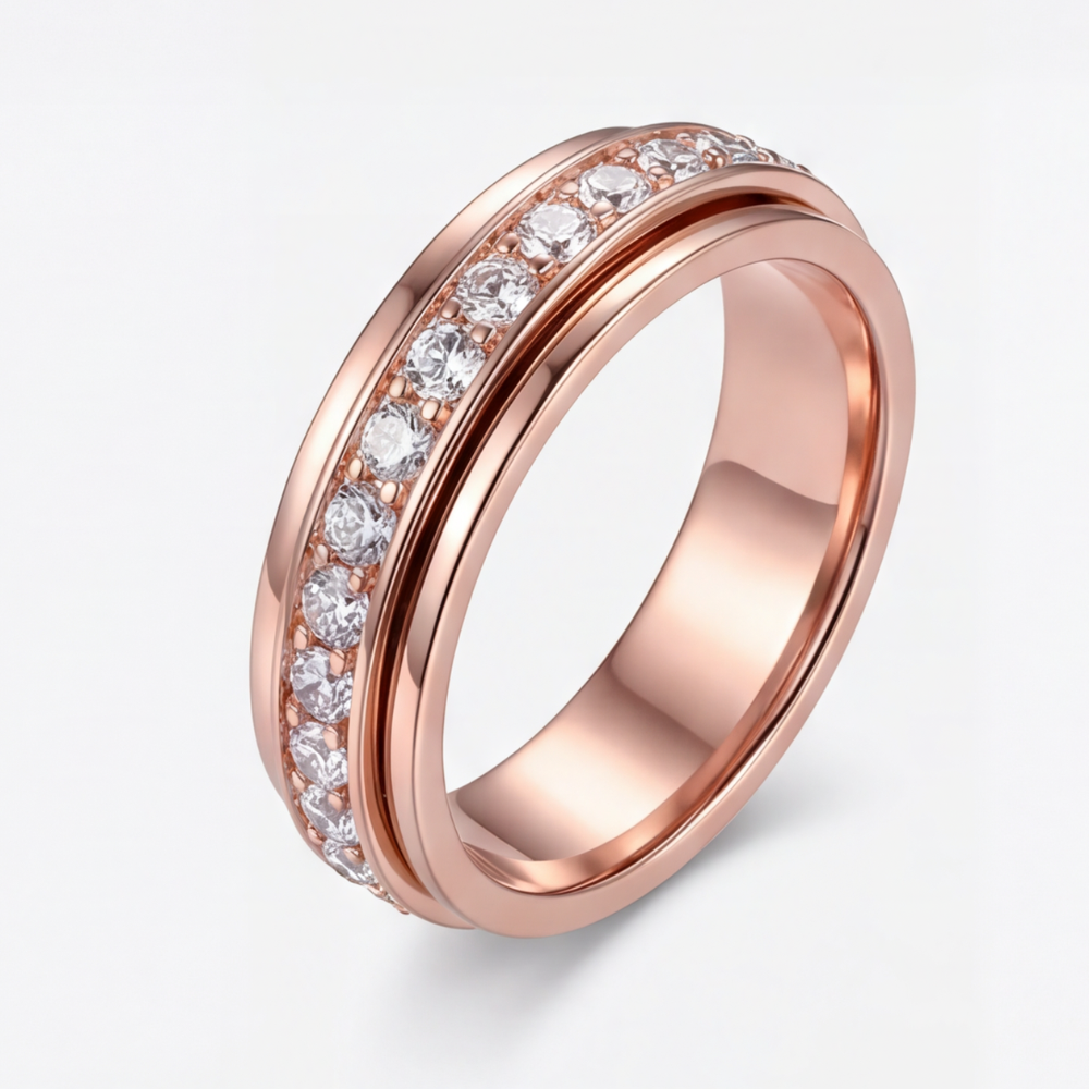 Cubic Zirconia Spinner Ring with Rotating Band