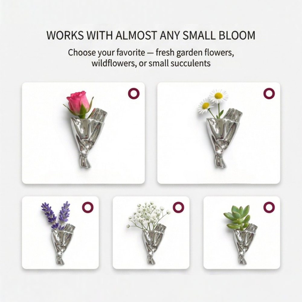 Flower Vase Brooch with Small Opening for Fresh Stems