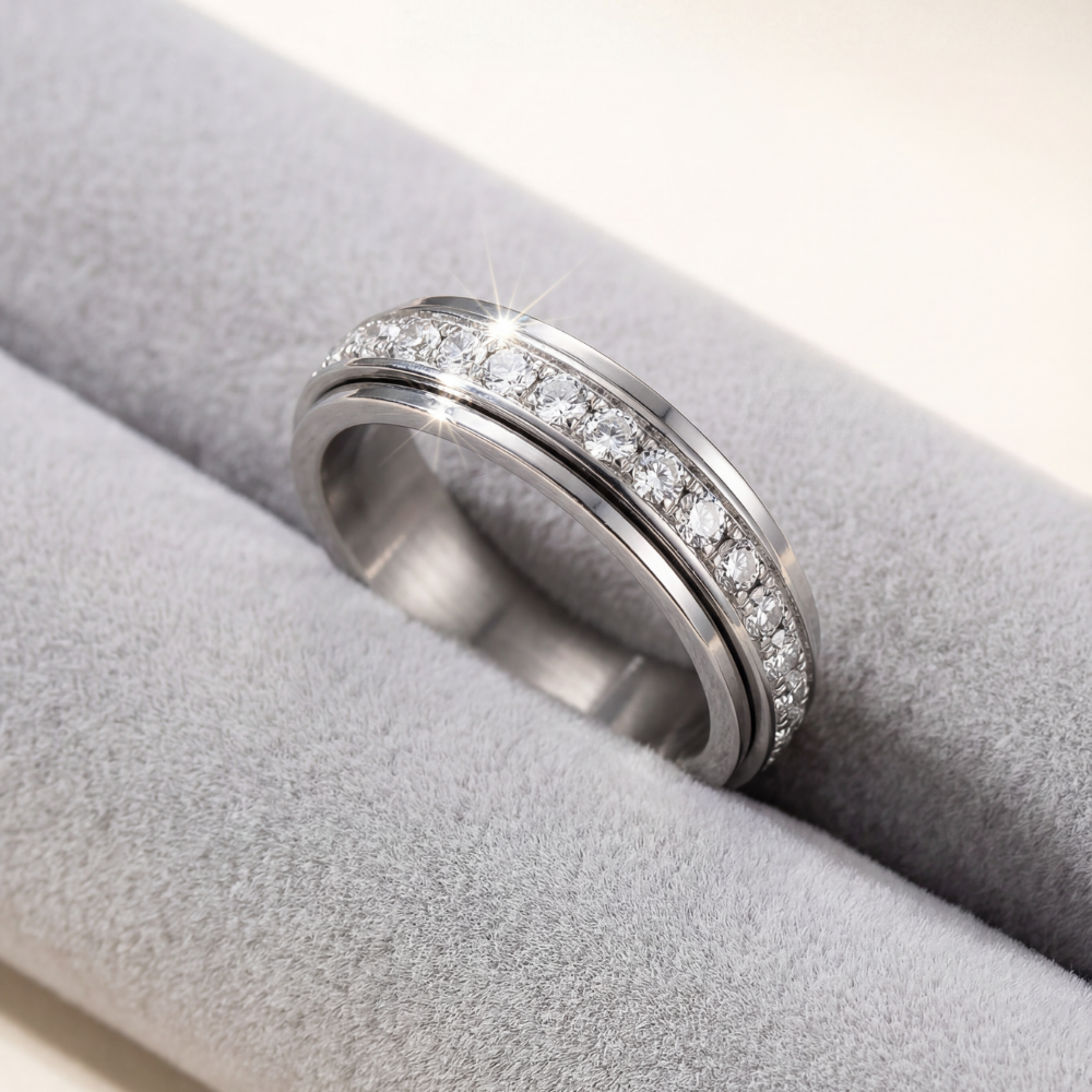 Cubic Zirconia Spinner Ring with Rotating Band