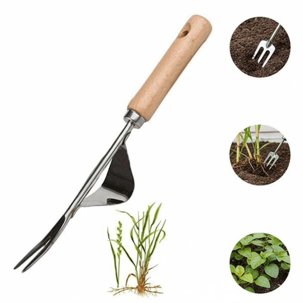 Weed puller with ergonomic wooden handle