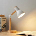 Skandinavische Tischlampe mit Holzfuß und verstellbarem Arm