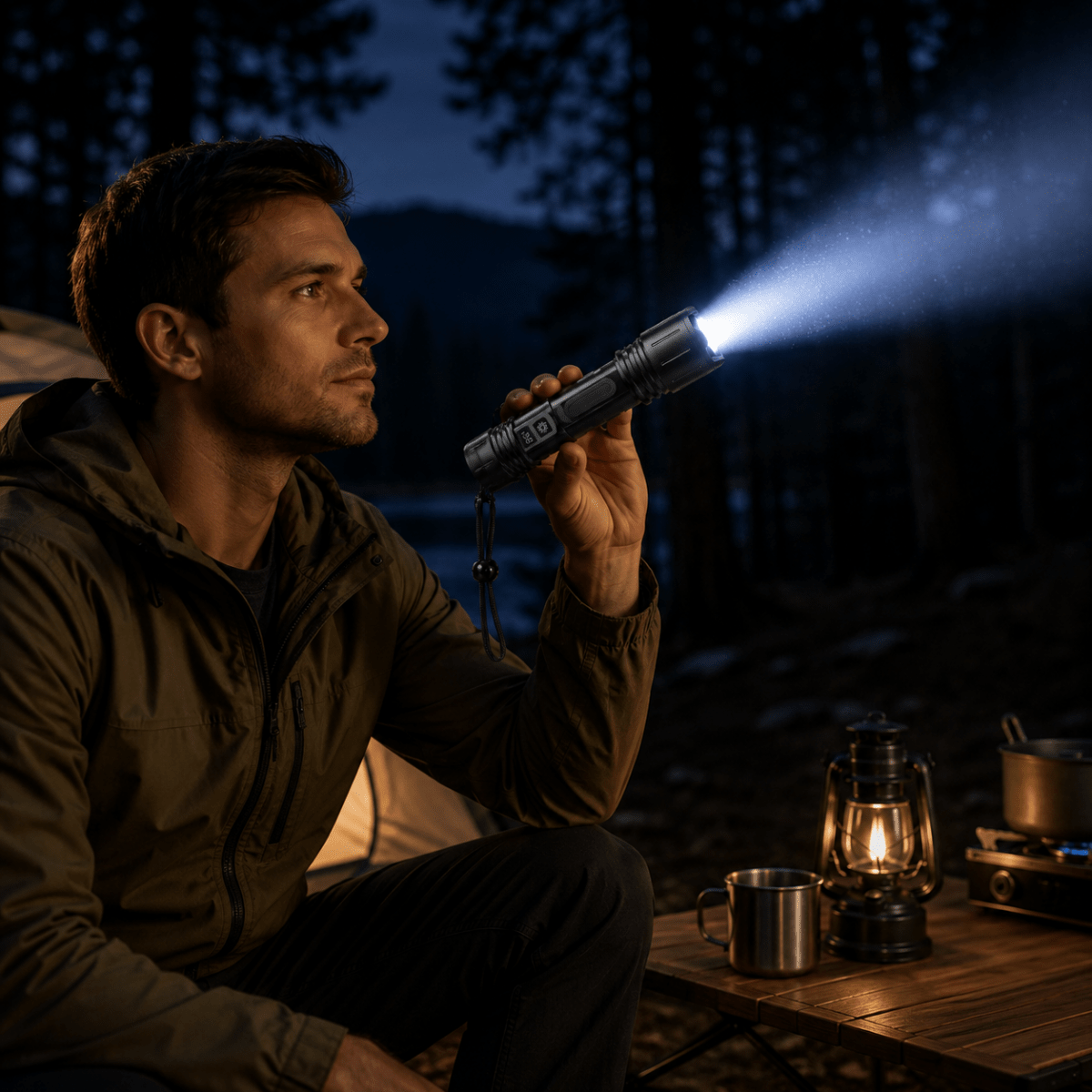 LED-Taschenlampe mit Digitalanzeige für Outdoor und Camping