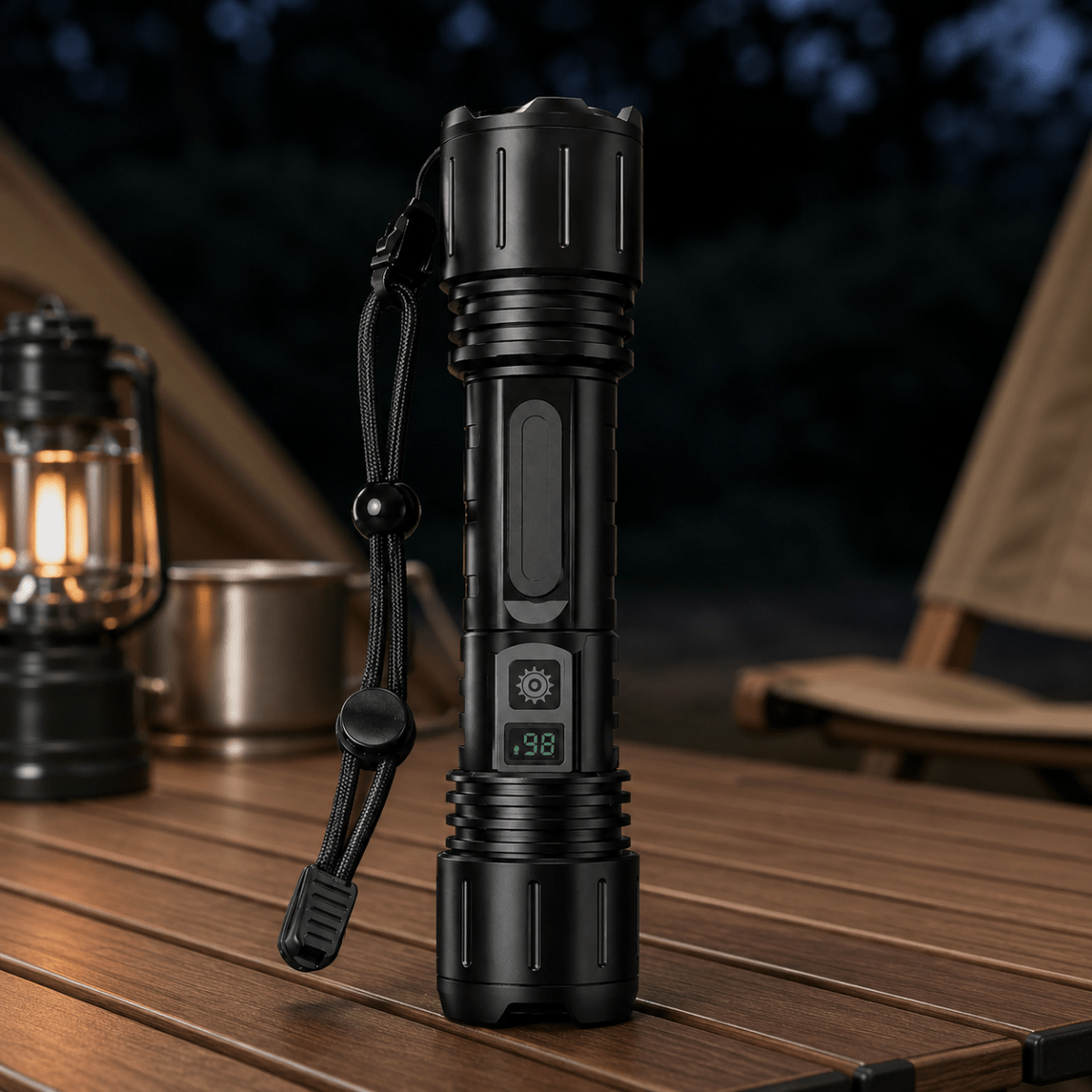 LED-Taschenlampe mit Digitalanzeige für Outdoor und Camping
