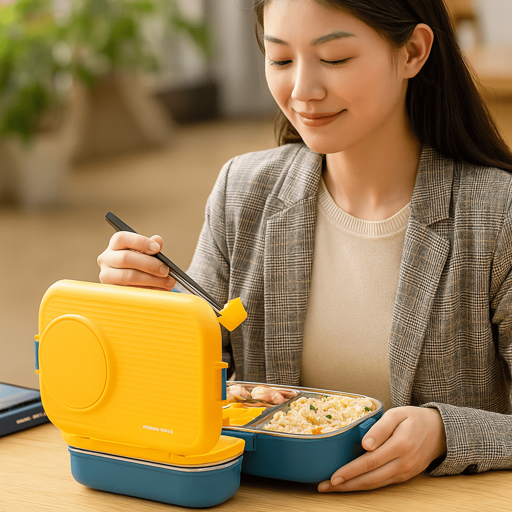 Stainless steel lunchbox with insulation and 3 compartments