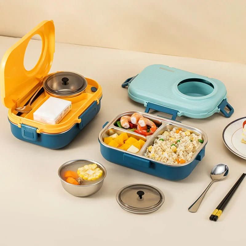 Stainless steel lunchbox with insulation and 3 compartments