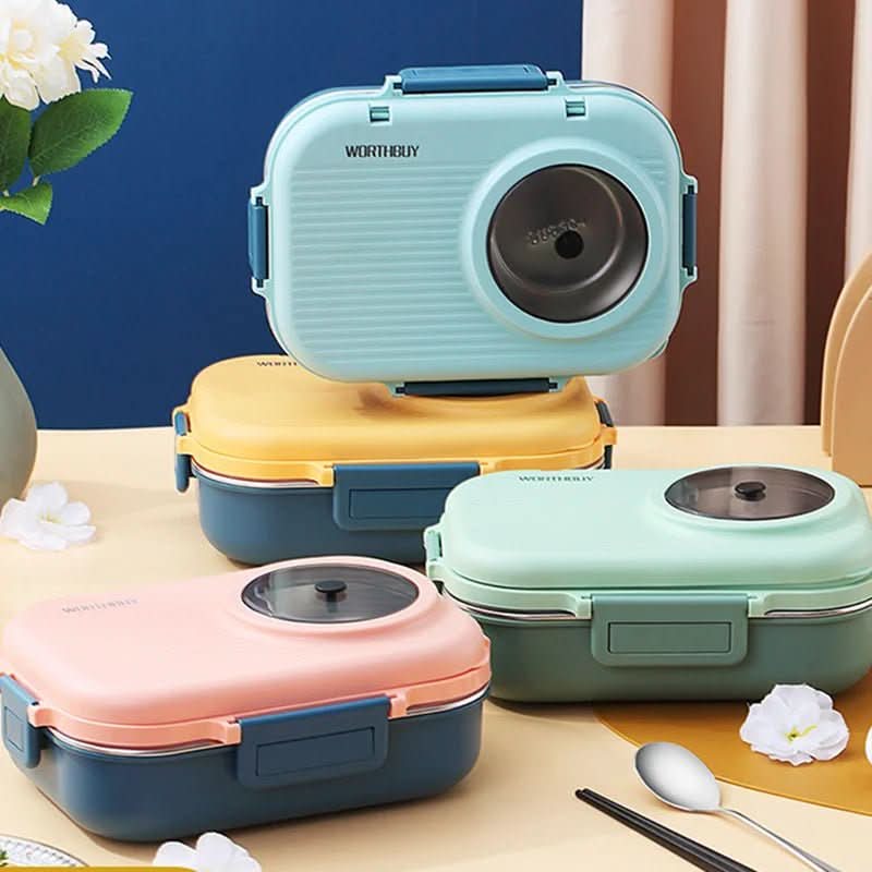 Stainless steel lunchbox with insulation and 3 compartments