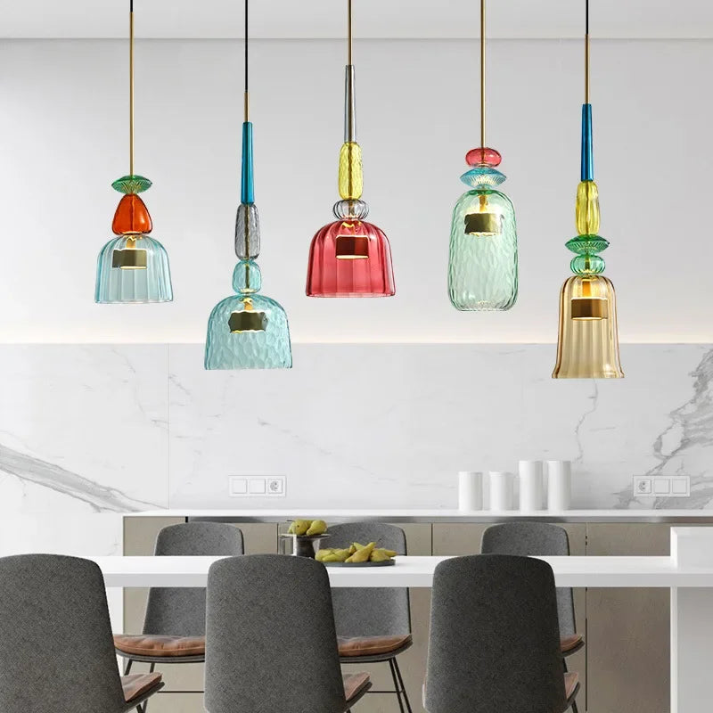 Colorful pendant light with adjustable suspension