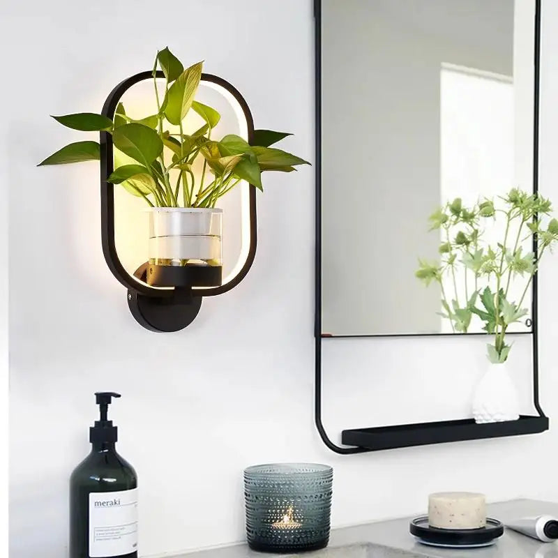 LED plant wall light with glass vase – Round & oval