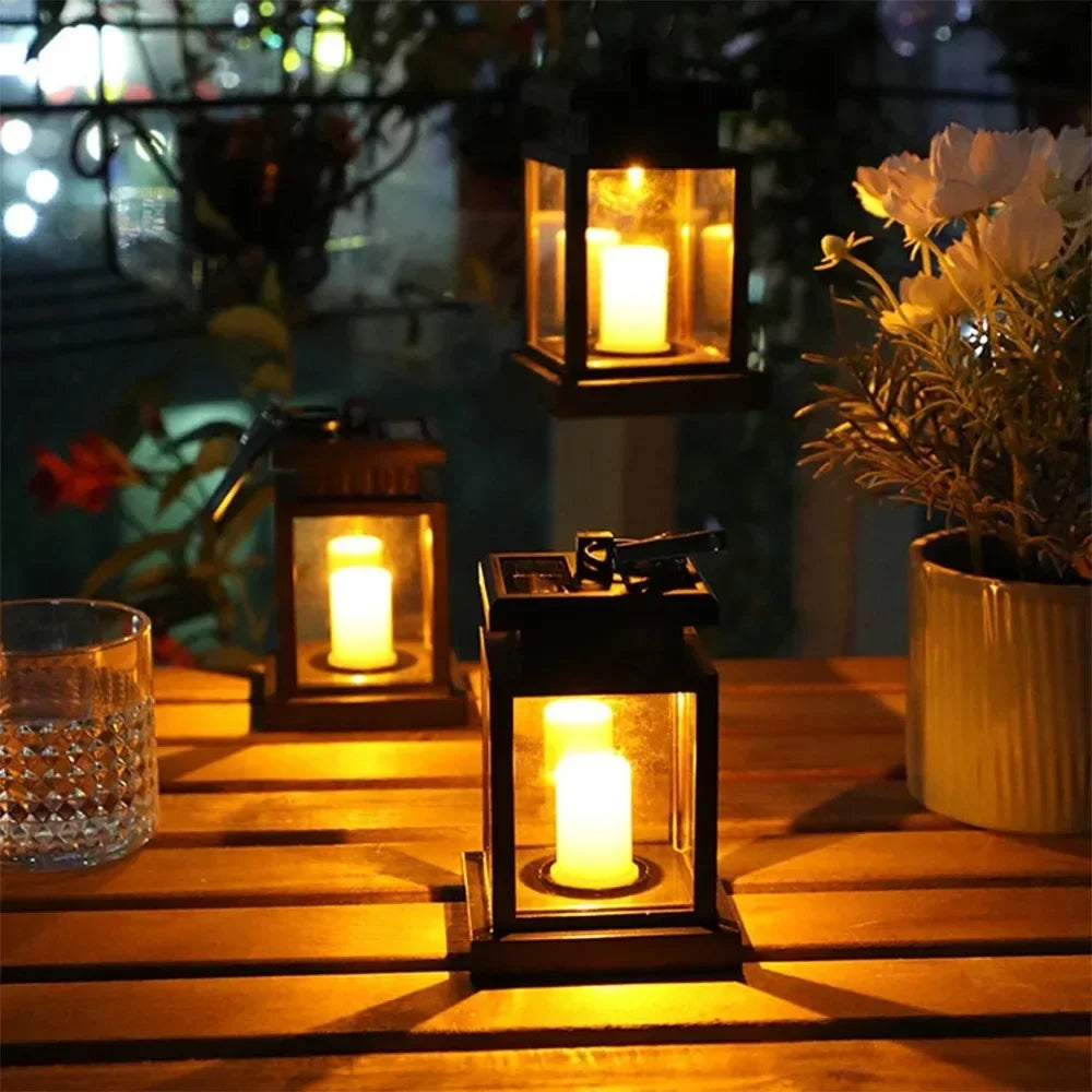 Solarlaterne mit flackernder LED-Kerzecm wasserdicht