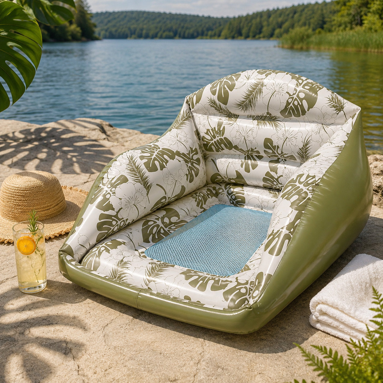 Aufblasbarer Pool-Loungesessel mit Netz-Sitz, U-Form