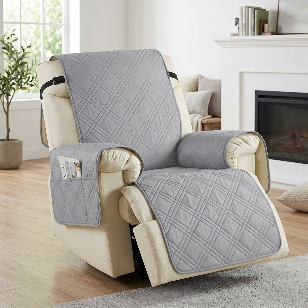 Sesselschoner für Relaxsessel mit 2 Seitentaschen, waschbar – 232 × 63 cm