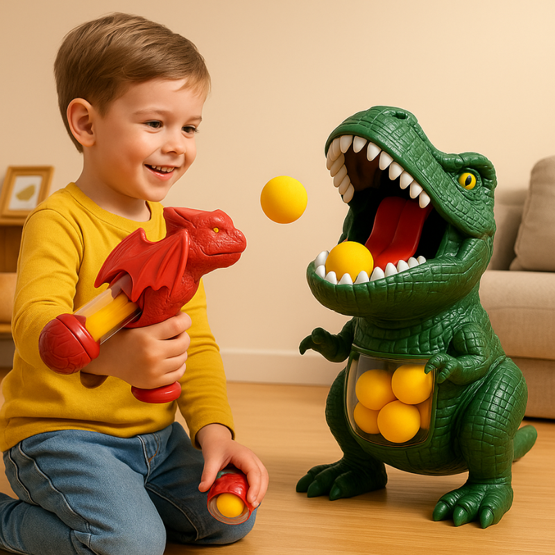 Dinosaurier-Schießspiel mit Schaumkugeln
