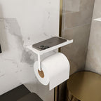 Toilet paper holder with phone shelf