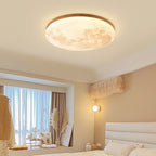 LED-Deckenleuchte rund Mondmotiv mit Holzrahmen