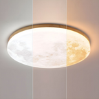LED-Deckenleuchte rund Mondmotiv mit Holzrahmen