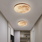 LED-Deckenleuchte rund Mondmotiv mit Holzrahmen