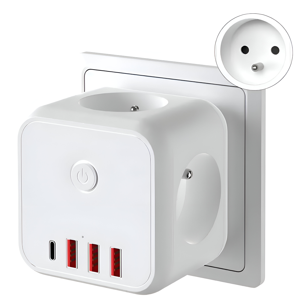 Cube Power Strip with USB & Type-C – 7-in-1 Charging Station