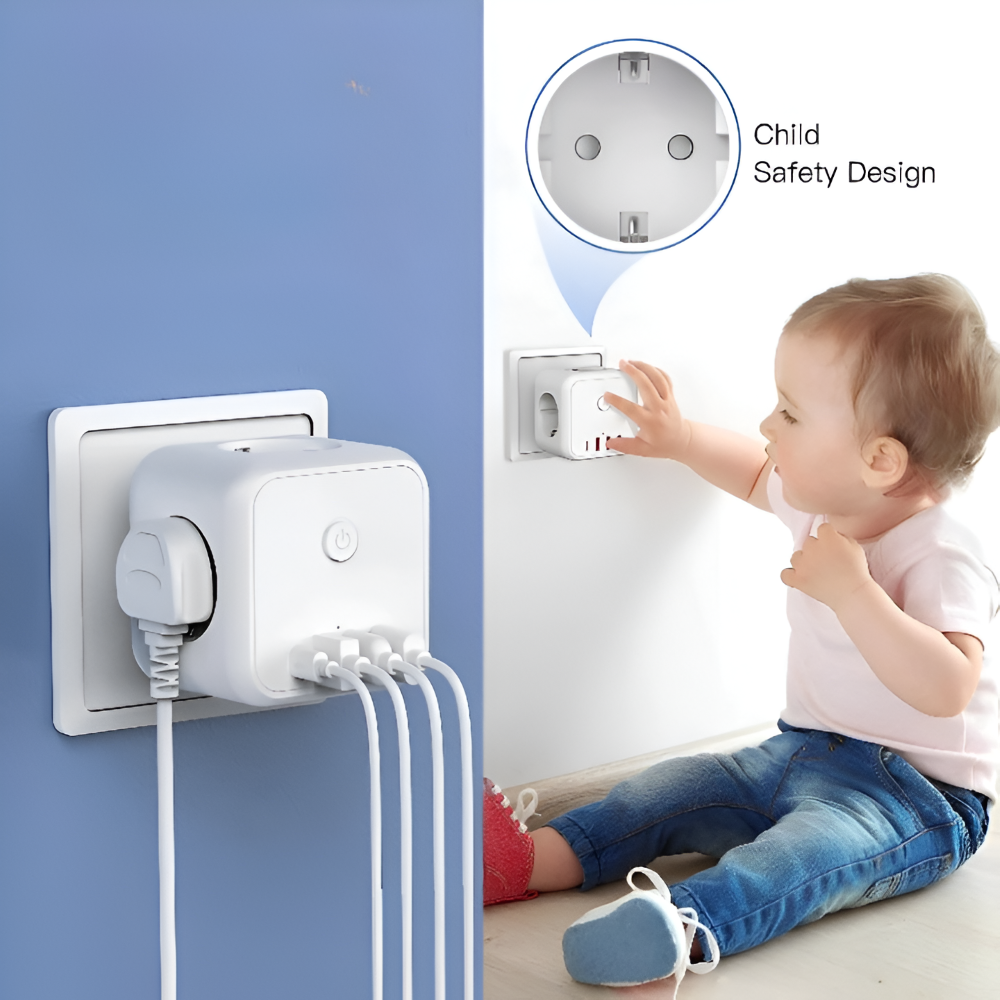 Cube Power Strip with USB & Type-C – 7-in-1 Charging Station