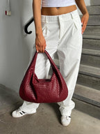 Braided Leather Hobo Bag with Zipper