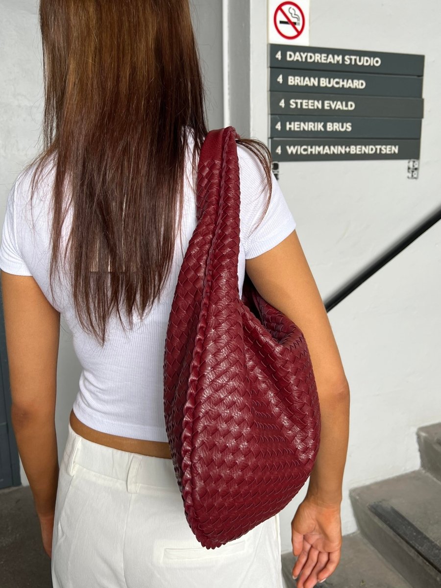 Braided Leather Hobo Bag with Zipper