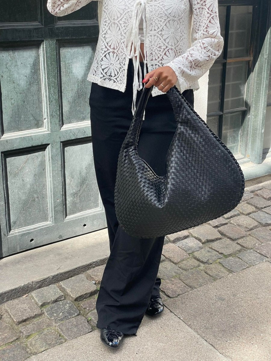 Braided Leather Hobo Bag with Zipper