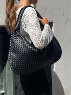 Braided Leather Hobo Bag with Zipper