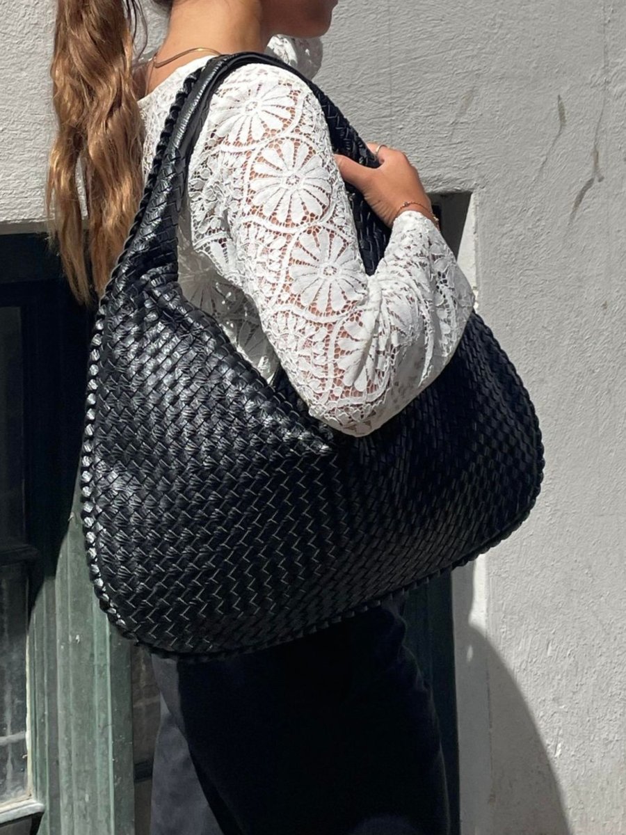 Braided Leather Hobo Bag with Zipper