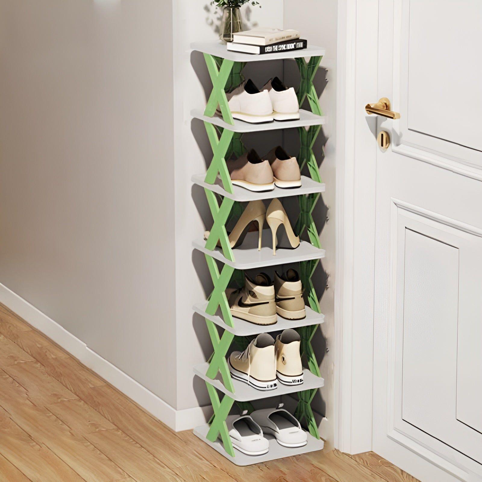 Foldable shoe rack with 3-7 tiers
