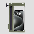 Waterproof smartphone shoulder bag with touchscreen window