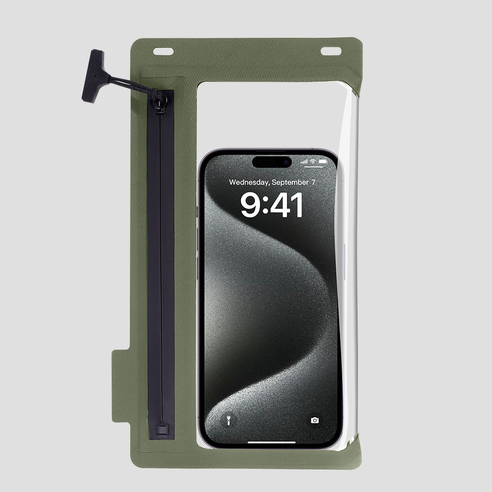 Waterproof smartphone shoulder bag with touchscreen window