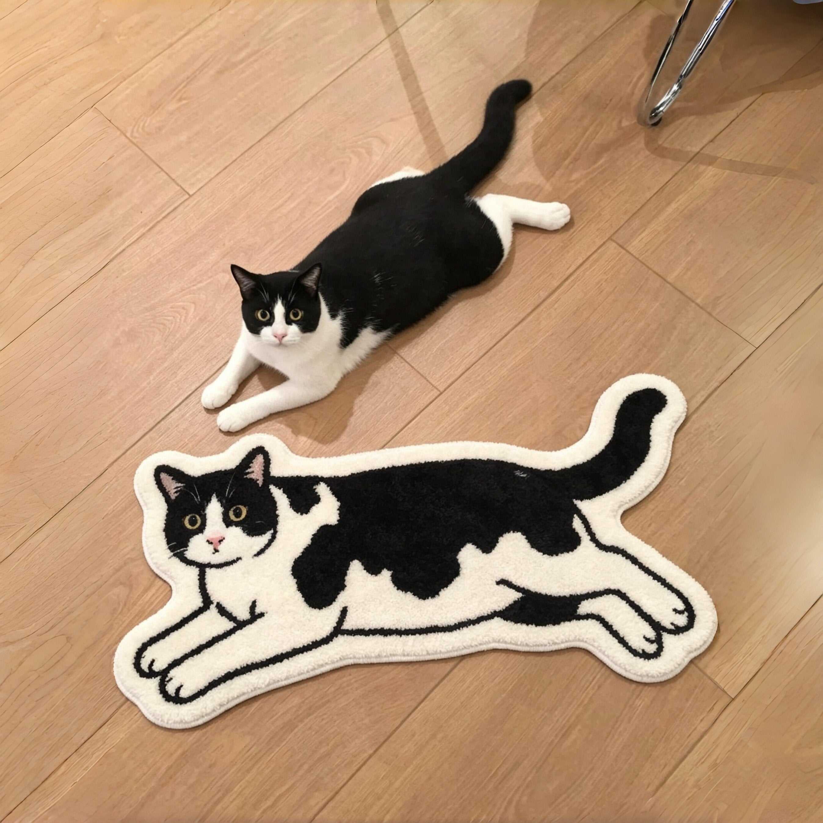 Katzen-Teppich Schwarz-Creme