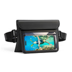 Waterproof mobile phone belt pouch with transparent window