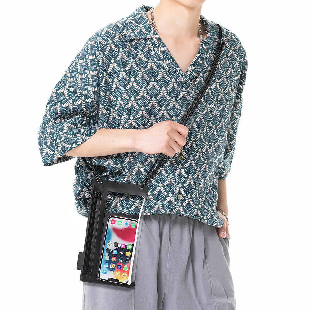 Waterproof smartphone shoulder bag with touchscreen window