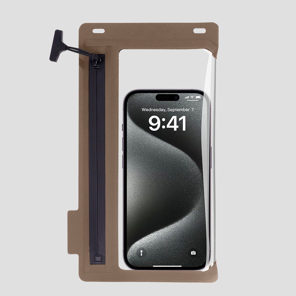 Waterproof smartphone shoulder bag with touchscreen window