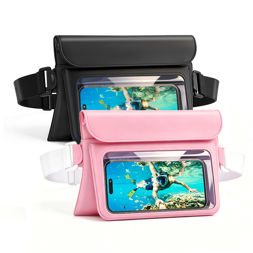 Waterproof mobile phone belt pouch with transparent window