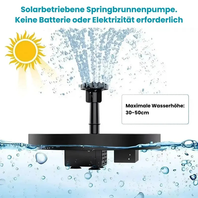 Solar-Springbrunnen — kabellos, 4 Düsen, für Vogelbad, Teich & Pool