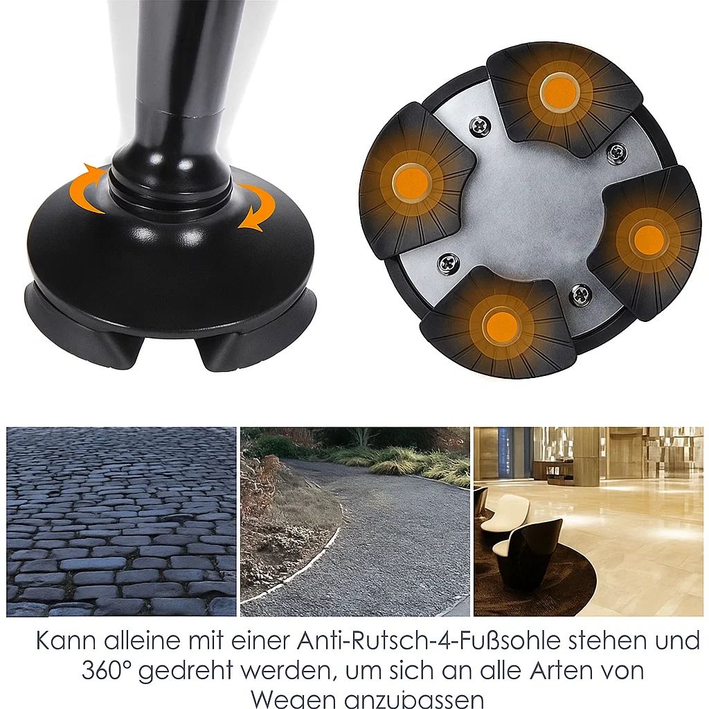 Faltbarer Gehstock mit LED-Beleuchtung und Alarm