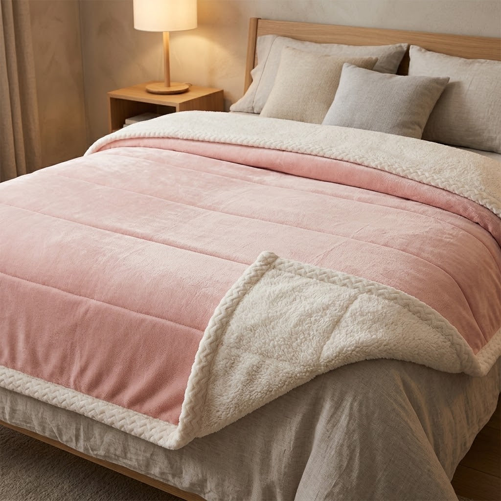 Double-layer cozy blanket - milk fleece with sherpa backing, 120 × 200 to 200 × 230 cm