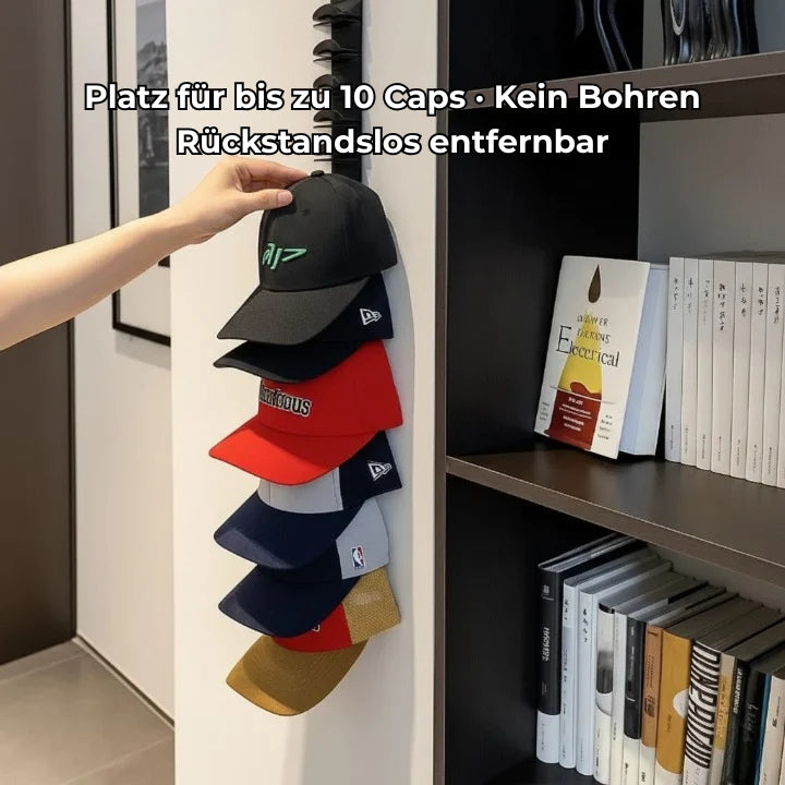 Cap Organizer für die Wand mit Platz für bis zu 10 Caps – formschonende Wandhalterung aus ABS Kunststoff gegen geknickte Schirme und Chaos – Mivoza