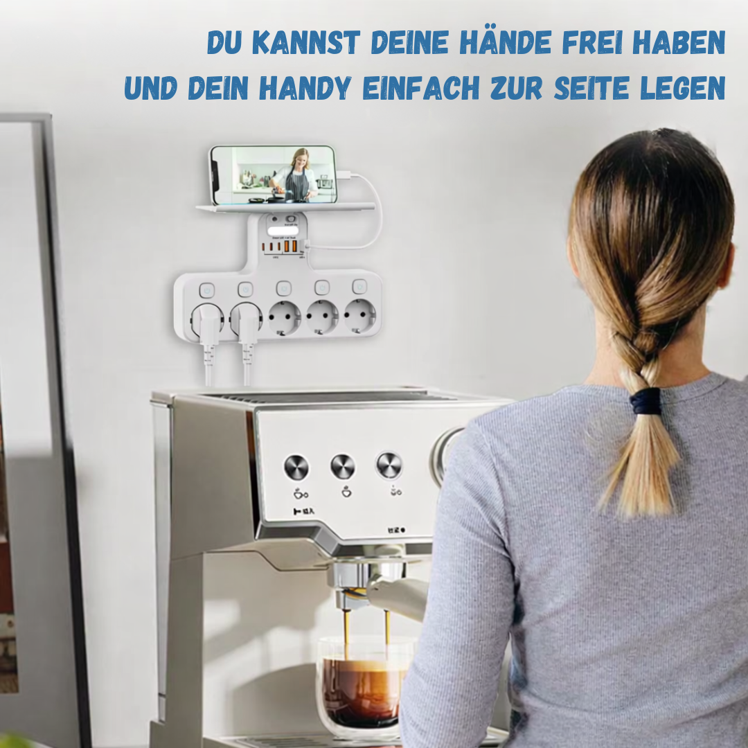 Wand-Steckdosenleiste mit USB-Ports, Handyablage und Nachtlicht