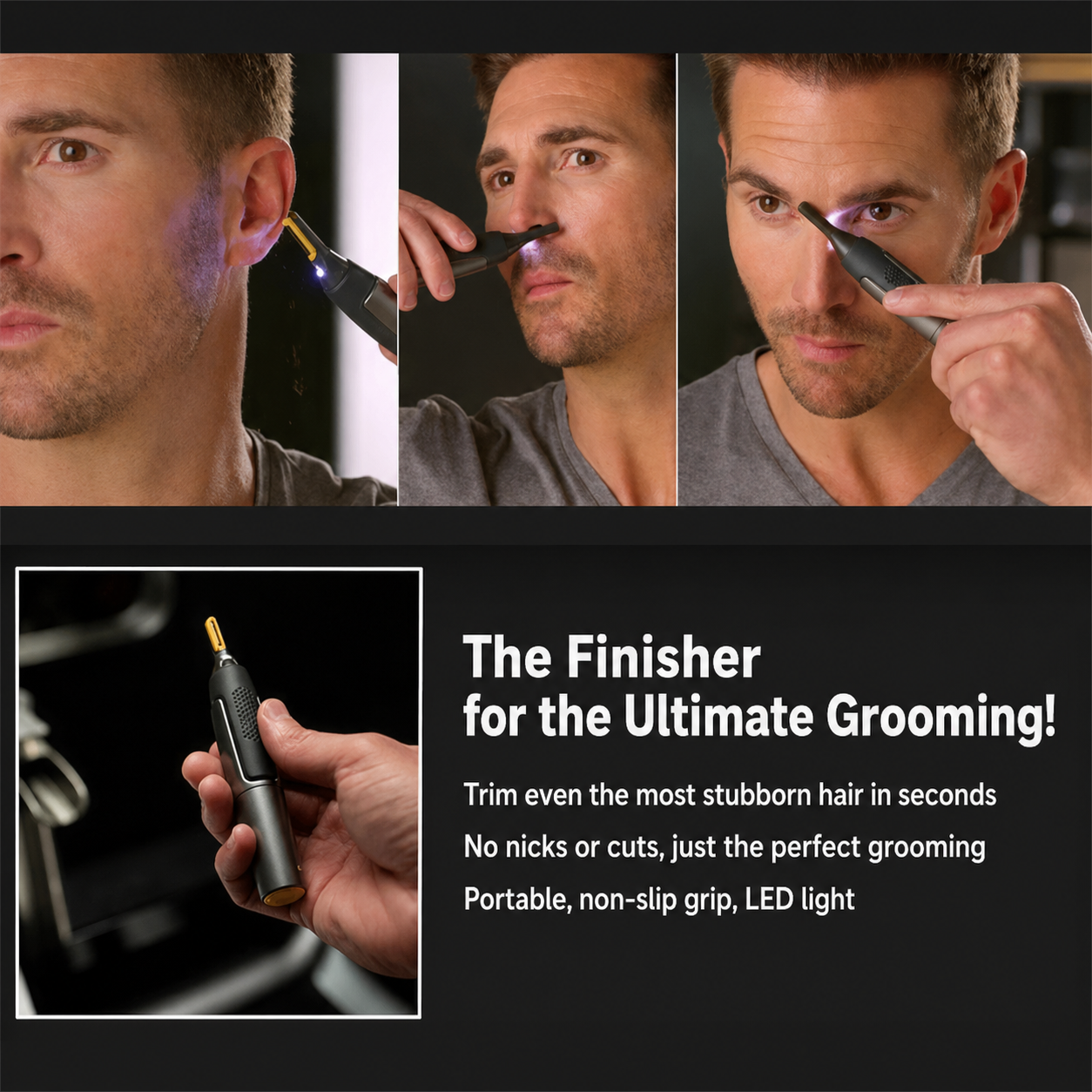 Precision trimmer with LED light – titanium-coated stainless steel blade