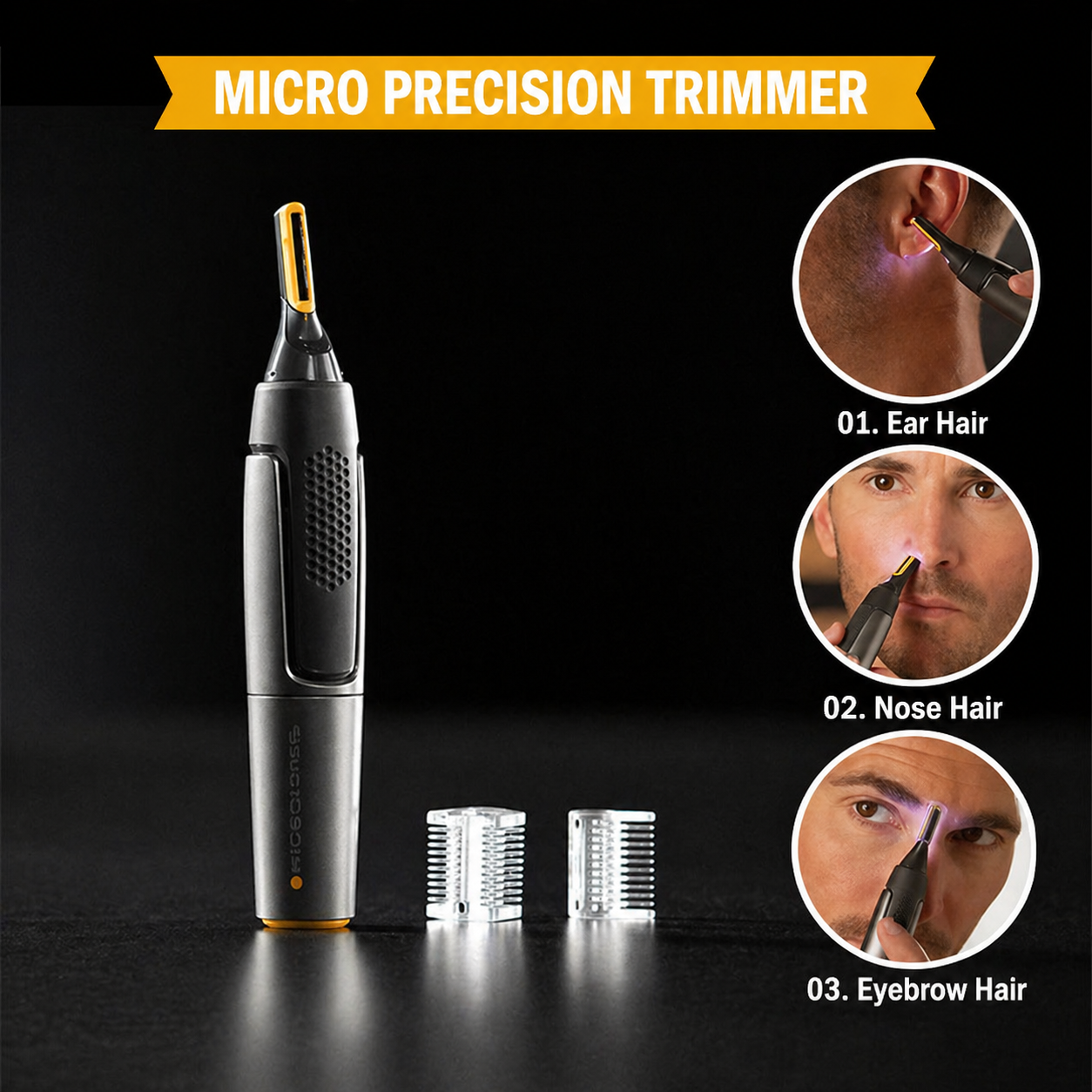 Precision trimmer with LED light – titanium-coated stainless steel blade