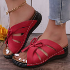 Women's Sandals with Bow and Wedge Heel – Orthopedic Insole