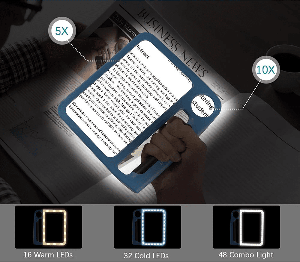 LED Reading Magnifier – 5x & 10x with USB Charging